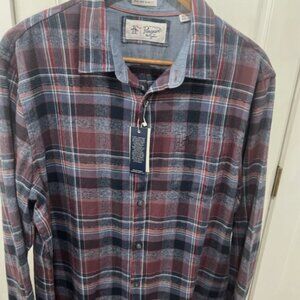 Original Penguin Heritage Plaid Button-Down Shirt – Men’s XL Slim Fit – Sapphire